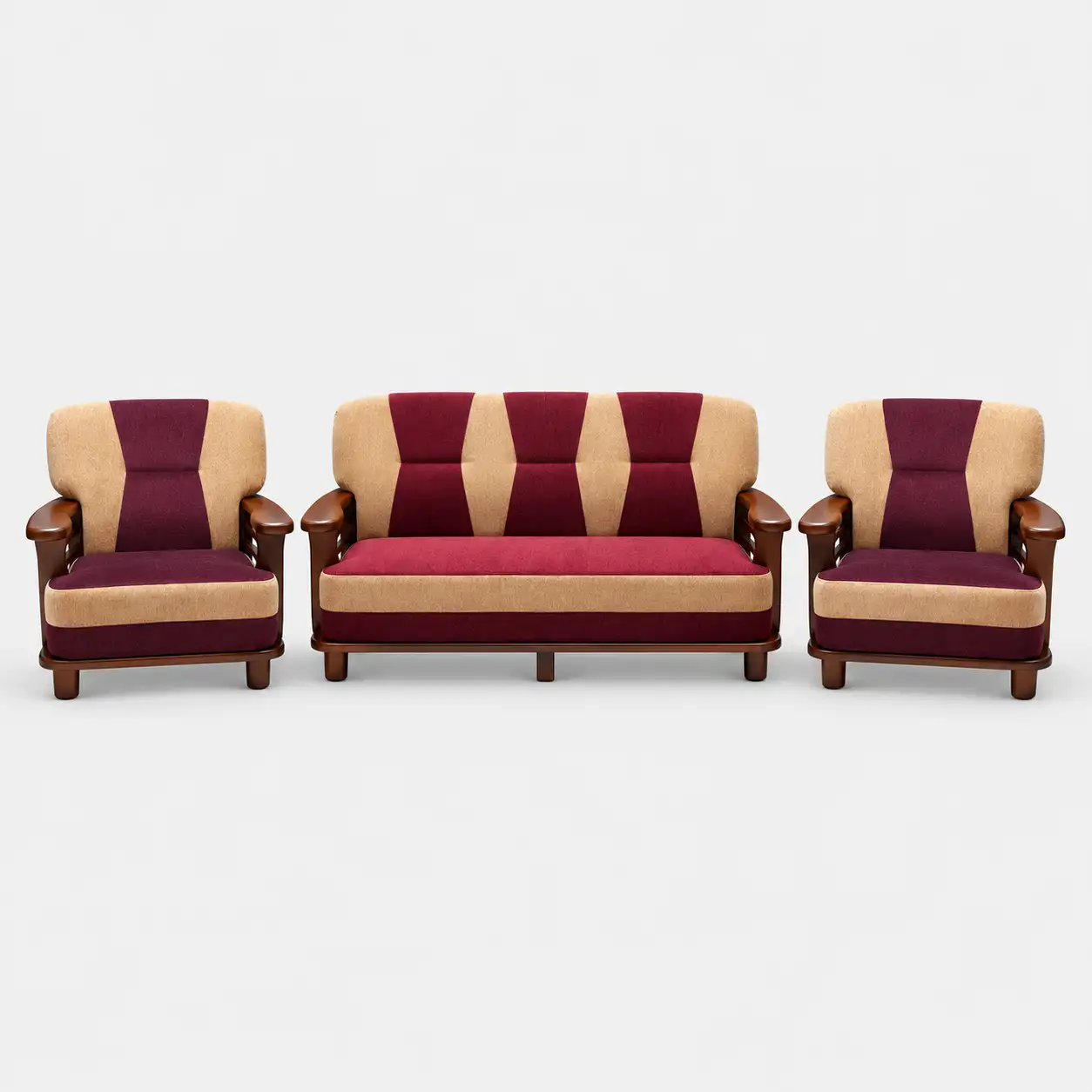 Burgundy Fan Sofa Set