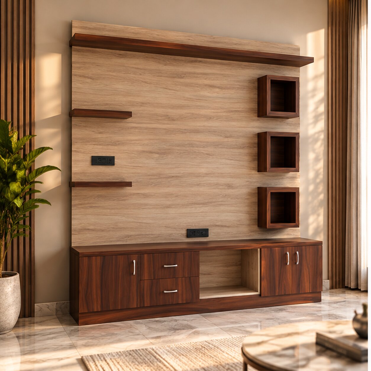 Offset Cubby TV Unit