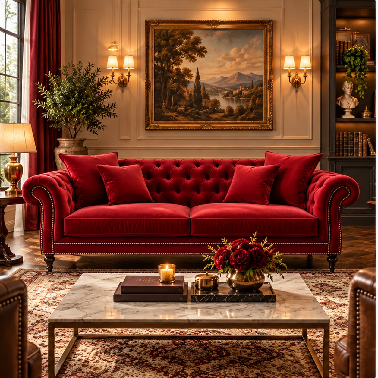 Crimson Chesterfield Sofa