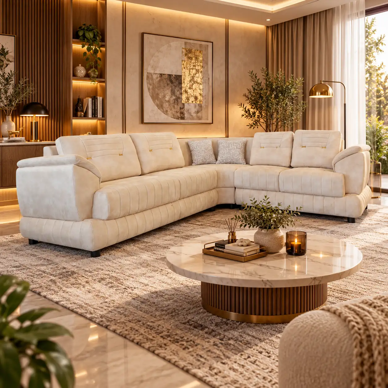 Ivory Quilt Corner Sofa
