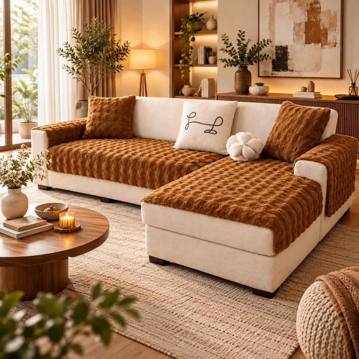 Caramel Cord Corner Sofa